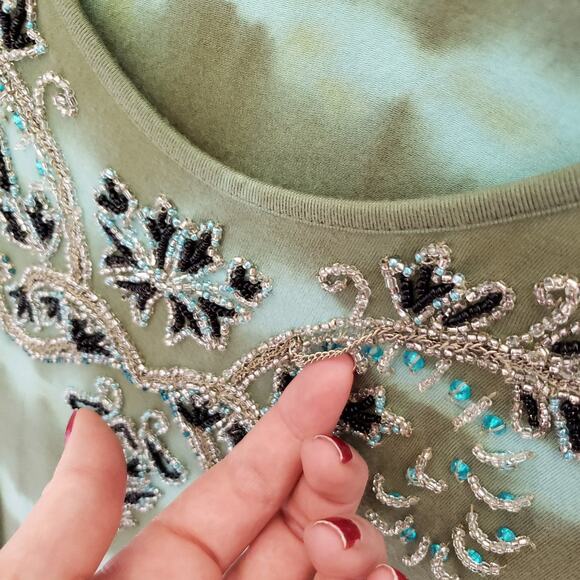 Sundance Green Soft Stretch Tie Dye Beaded T-Shirt - Picture 3 of 7